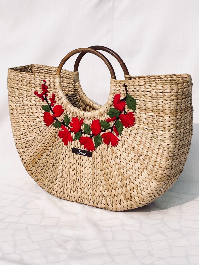 Saanjh Floral Border Kauna Embroidered Handbag
